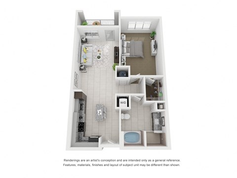 Floor plan for 1 bed, 1 bath, 821 sqft